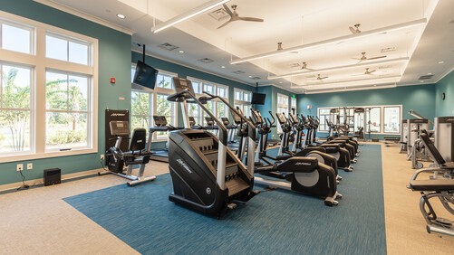 Fitness center with lake view