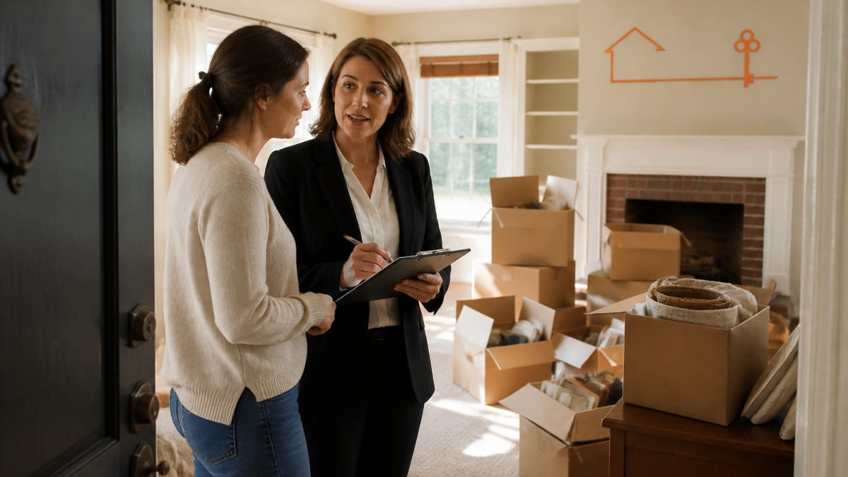 Real estate agent and heir reviewing a checklist while selling an inherited property in Charleston in South Carolina